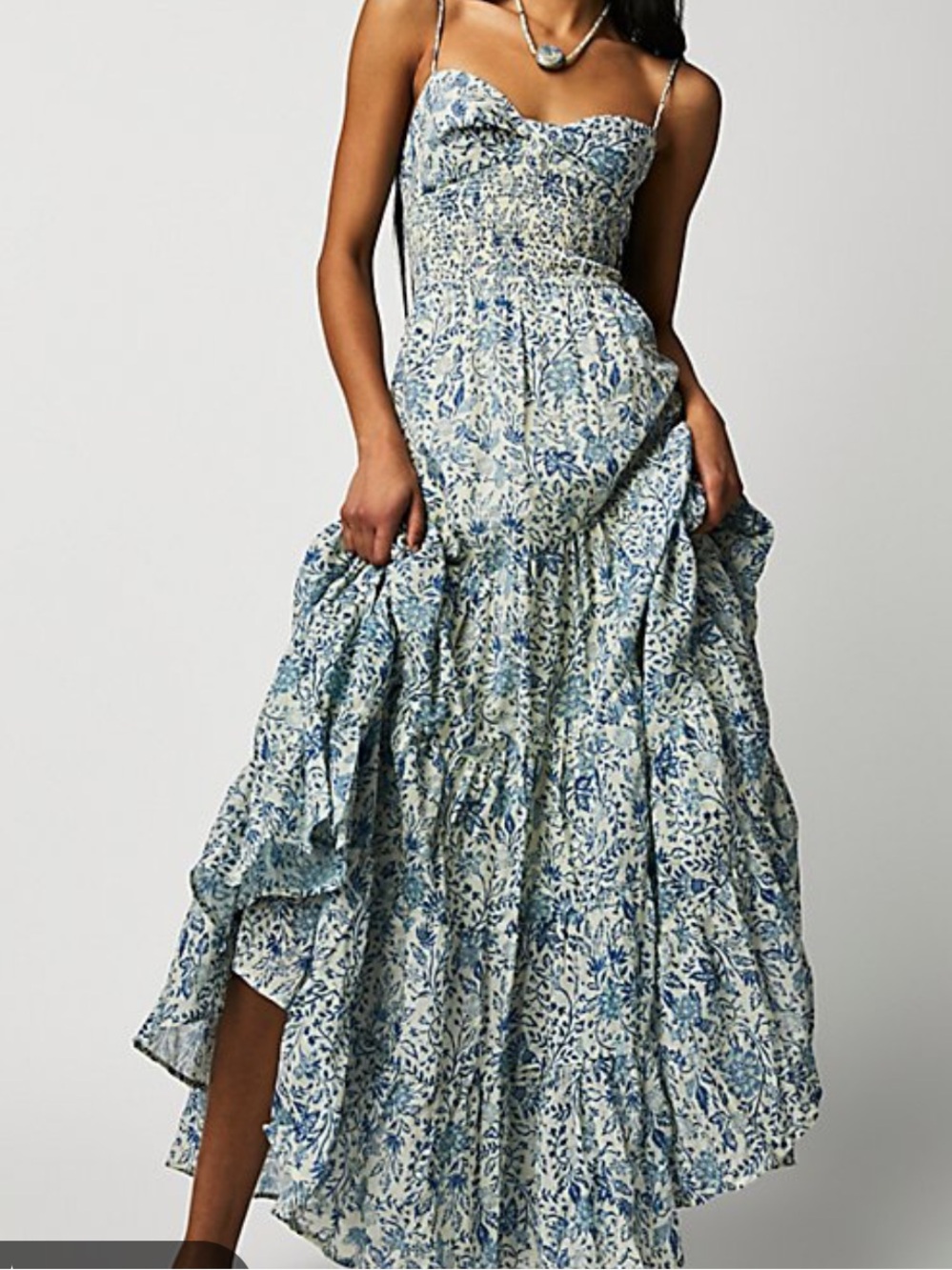 Free People Sun-drenched Printed Maxi Dress Blue